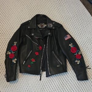Harley Davidson Brand Embroidered Black Leather Jacket